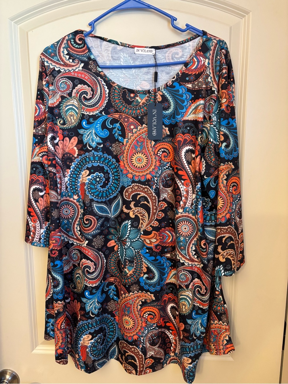 IN’Voland A-Line Women’s Top Blue & Orange Paisley Pattern NWT’s Size 1X